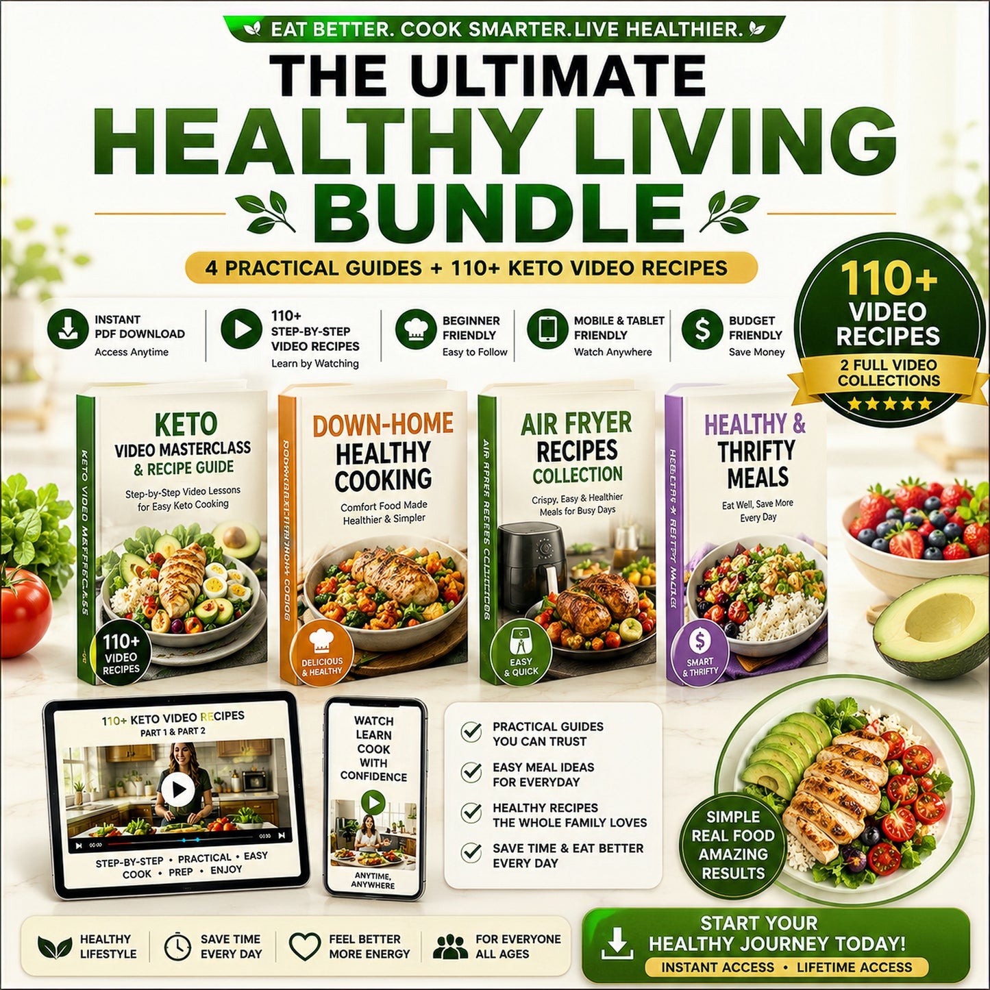 The Ultimate Healthy Living Bundle - 4 Wellness Guides + Practical Keto Video Masterclass (PDF)